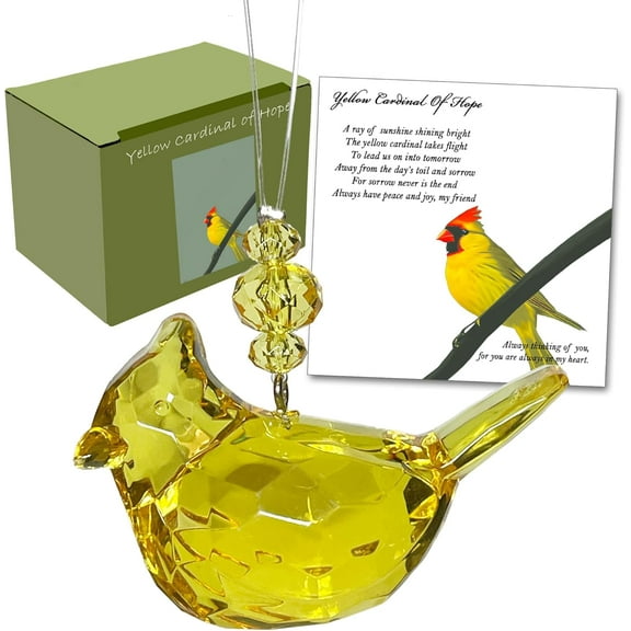 Elskandi Yellow Cardinal of Hope, Peace, Joy, & Optimism Ornament Gift Set Acrylic Bird, 1.44 Ounces