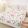 thumbnail image 4 of Erosebridal Pink Love Hearts Full Size Sheets for Girls, Chic Flower Floral Bed Sheets, 4 Pieces, 1 Flat Sheet 1 Fitted Sheet and 2 Pillowcases, 4 of 5