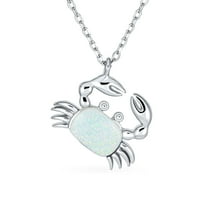 Bling Jewelry Womens Nautical Gemstone White Opal Crab Pendant Necklace Sterling Silver