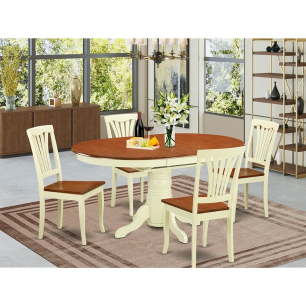 Dining Set Oval Dining Table With Leaf And Dining Chairs Finish Buttermilk Cherry Number Of Items 5 Shape Oval Style Wood Seat Walmart Com Walmart Com