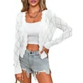 thumbnail image 3 of Women'S Long Sleeve V-Neck Knitted Cardigan Jacket Buttonless Knitted Shawl Sweater White L, 3 of 8