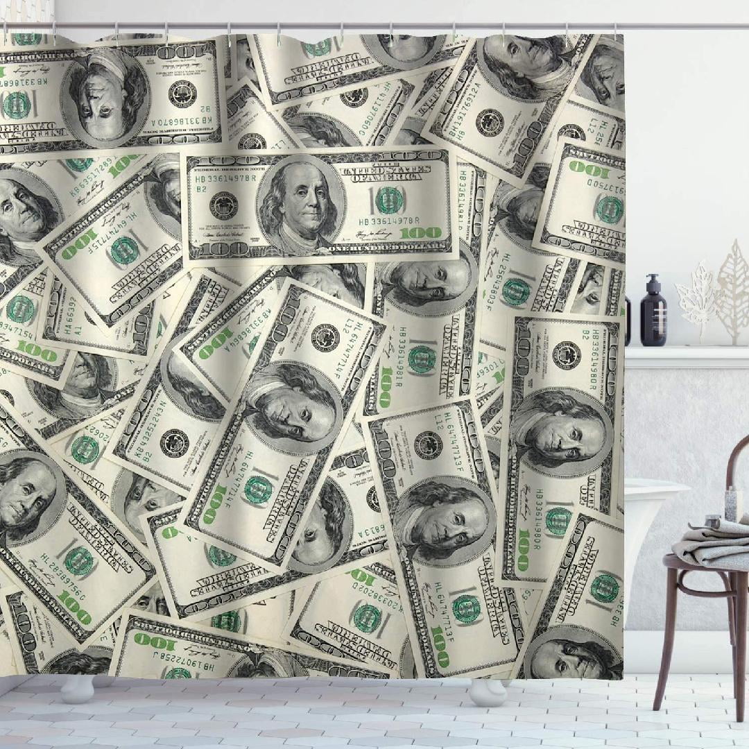 Money Shower Curtain, Funny USA 100 Dollar Bill Cash Theme Bathroom
