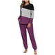 thumbnail image 2 of Conjunto de pijama informal de invierno para mujer, de doble cara, con cuello redondo estampado, manga larga, top anudado a mano, pantalones con cordón ajustable, ropa de casa, blusa de poliéster., 2 of 7