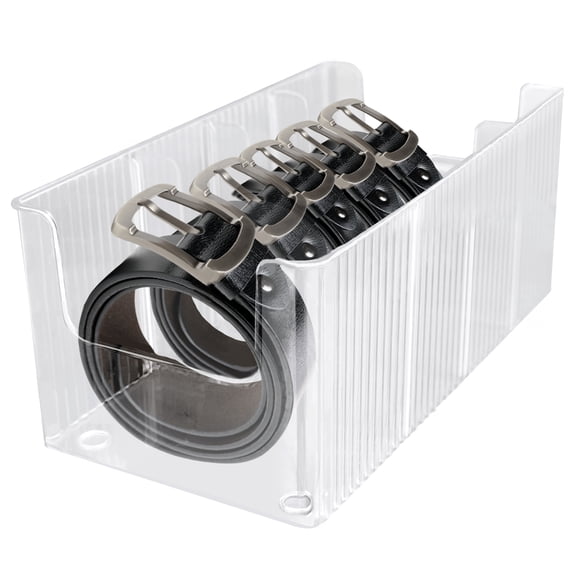 Clear Belt Box Holder, Tie Storage Organizer Display Case, Belt Organizer for Drawer with 4 Adjustable Compartments Bins Closet Watches Underwear Sock Women Men