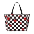 thumbnail image 2 of Zufioo Ladybugs Of Black And White Checkers Print Large Capacity Beach Travel Bag, Zippered Pocket Foldable Hand-held Shoulder Beach Bag, 2 of 7