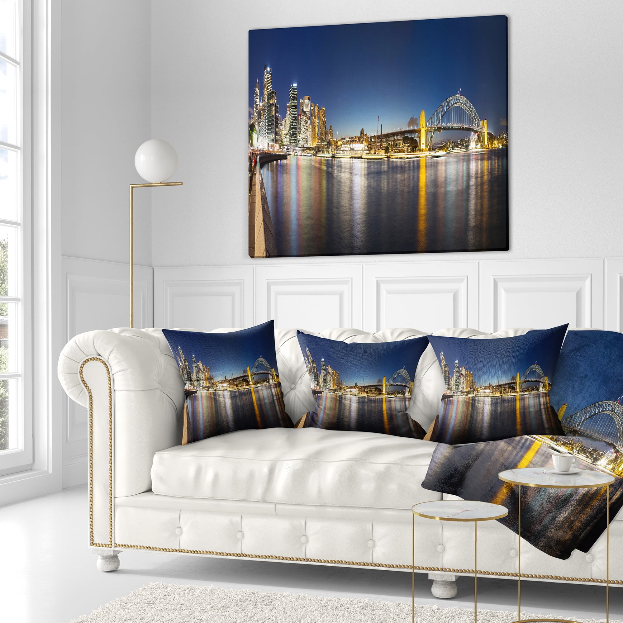 Designart Cityscape Sydney Nightfall Panorama - Cityscape Throw Pillow - 16x16