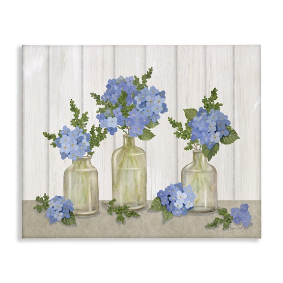 Stupell Industries Farmhouse Blue Geranium Flower Vases Canvas Art, 30 x 24, by Annie LaPoint