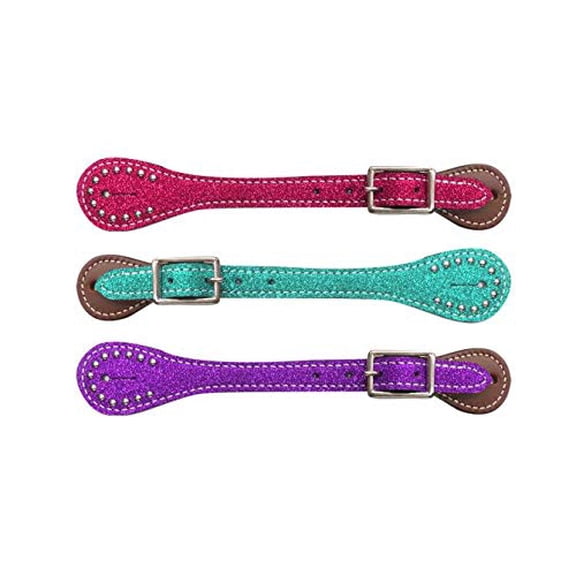 Showman Youth Glitter Leather Spur Straps