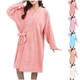 thumbnail image 2 of Fengactive Womens Plaid Quick Dry Thermal Thick Bath Robes Long Sleeve Plush Lined Nightgown 2025, 2 of 4