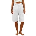 thumbnail image 5 of Lumtrix Women'S Casual Bermuda Shorts Button Down Elastic Waist Wide Leg Knee Length Summer Beach Vacation Shorts With Pockets White S, 5 of 5
