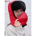 thumbnail image 3 of Spencer Men Women Winter Trapper Trooper Hat, Faux Fur Ear Flaps Ski Hat Ushanka Hunting Hat with Windproof Mask for Outdoor Skiing Sport "Red", 3 of 7