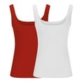 thumbnail image 3 of Wyobmus 2PC Womens Tank Top Sleeveless Ribbed Knit Basic Cami Shirts Summer Spaghetti Straps U Neck Fitted Casual Tops Blouse S-5X White/Red, 3 of 4