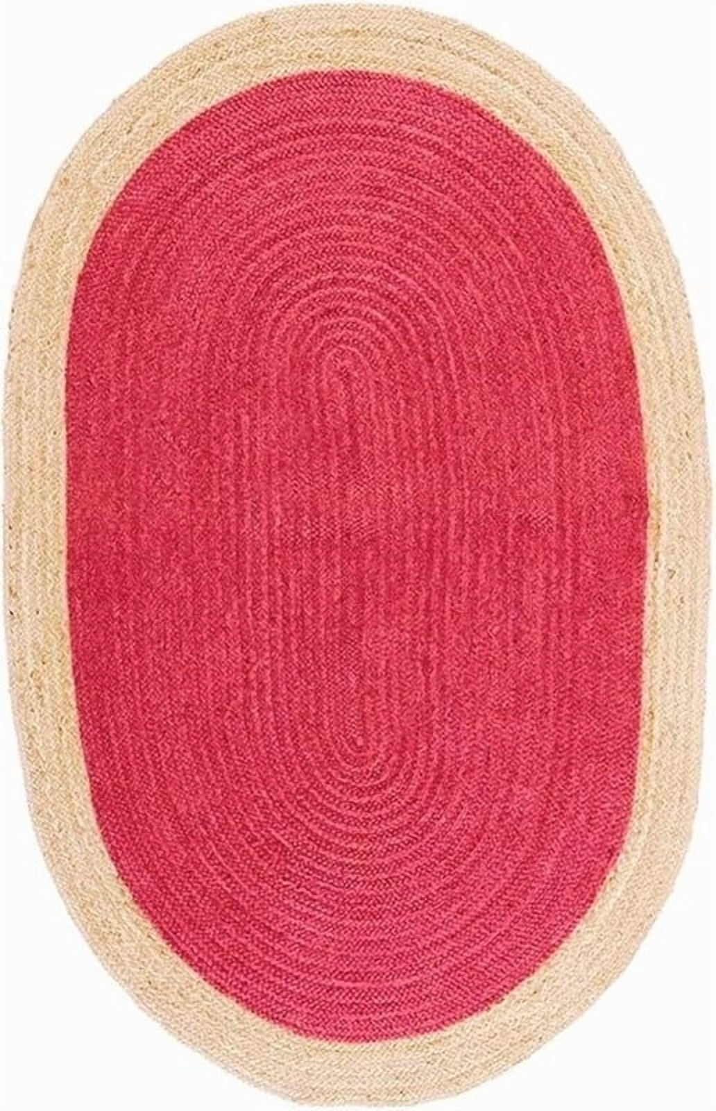 2x3 Ft Oval Red Jute Area Rug | Handmade | Solid Farmhouse Design | Natural Jute Rug for Living Room | Dining Room | Bedroom | Kitchen | Hallway | Entryway