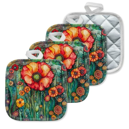 

4Pcs Pot Holder for Kitchen Exquisite Petal - Rich Poppy Composition Square Heat Resistant Hotpads 8x8in Non Slip Dirt-Proof Kitchen Cook Oven Potholders Machine Washable