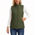 thumbnail image 5 of Zylanna Women's Quilted Vest, Lightweight Full Zip Stand Collar Warm Sleeveless Outerwear Layering Gilet Army Green, 5 of 6