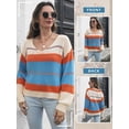 thumbnail image 7 of STARVNC Women V Neck Striped Contrast Color Long Sleeve Knit Sweater, 7 of 7