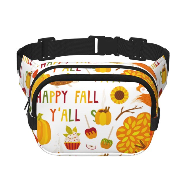 Disketp HAPPY FALL Y'ALL Riñonera de Doble Capa, Bolsa de Cintura Ajustable para Viajes, Correr y Senderismo, Riñonera Ligera para Hombre y Mujer