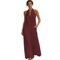 thumbnail image 2 of YMNXA Womens Summer Dress Sleeveless Halter Neck Solid Color Comfortable Loose Fit Dresses With Pockets For Casual Daily Wear,Red,M, 2 of 4