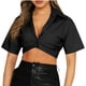 thumbnail image 1 of Fiudx Ofertas Flash Del Día Solo En Línea Camisa Pequeña Informal de Moda para El Ombligo, Recortada con Solapa de Pecho Bonito, Color Sólido, Poliéster y Algodón de Manga Corta de Verano., 1 of 4