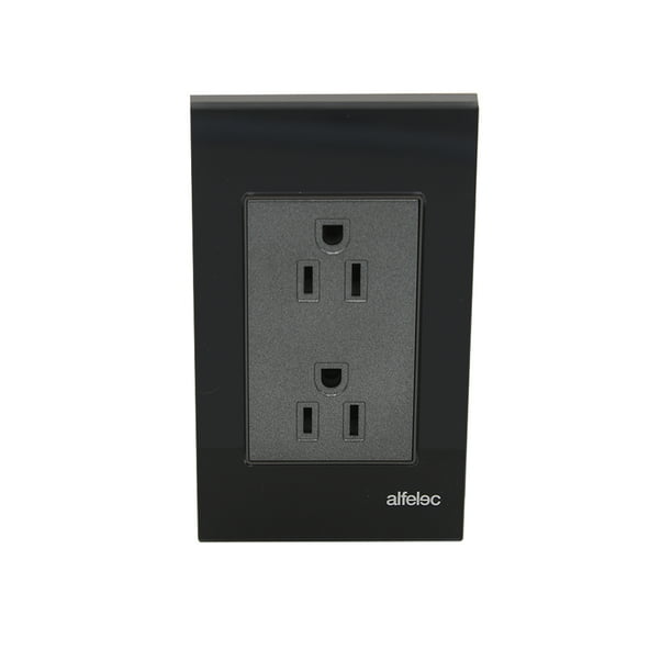 Placa con 2 contactos en Acrílico Negro Alfelec Lujo 5 Pzs Alfelec Linea Moon Black