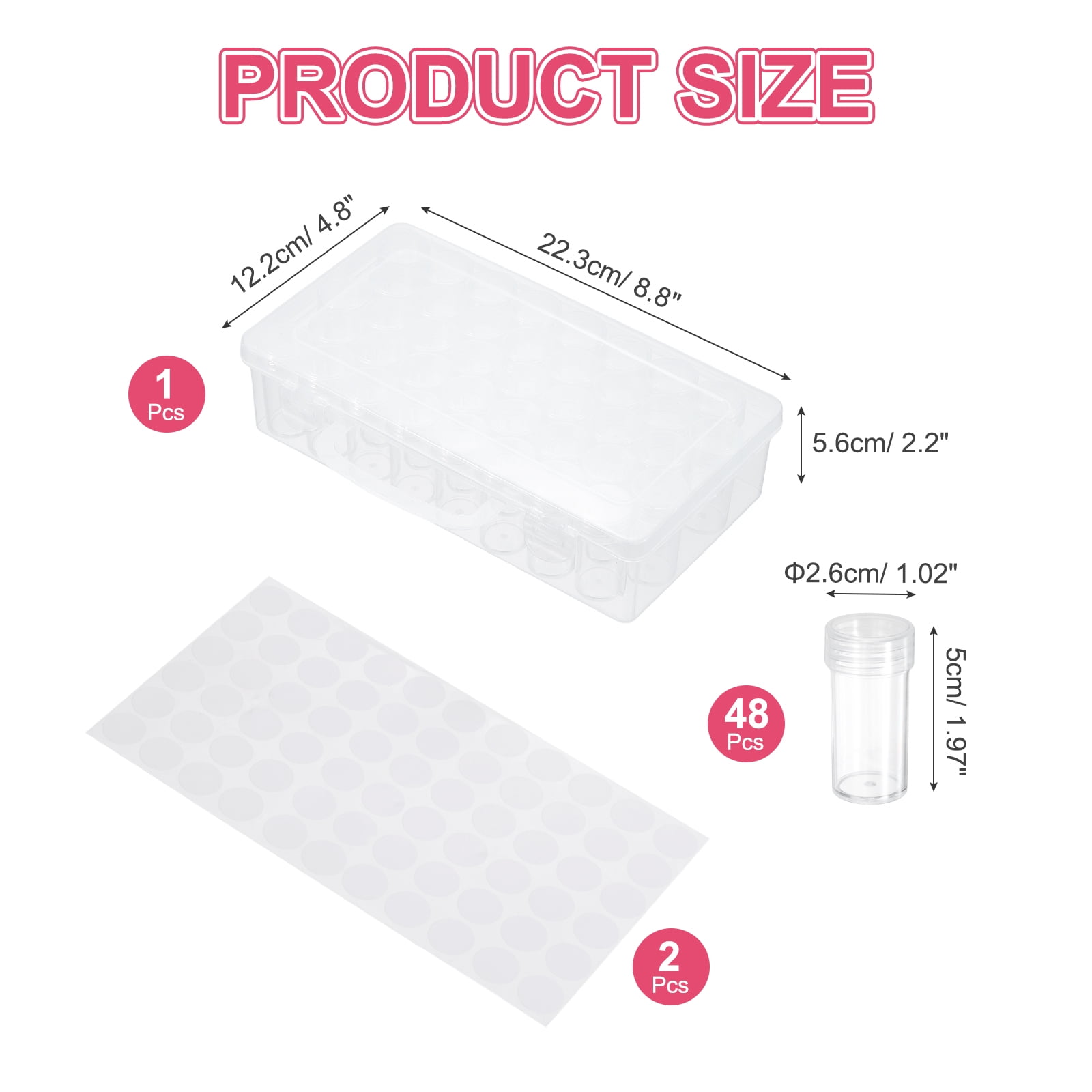 Uxcell 40 Slots Diamond Art Storage Containers, Clear Plastic Diamond Art Painting Beads Organizer Case Accessories with Labels for Jewelry Nail Crafts Rhinestones, 8.8x4.8x2.2inch
