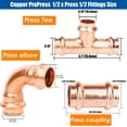 thumbnail image 3 of 12 Packs 1/2" Copper Fittings Kit,5 PCS Propress Coupling Fittings,4 PCS Press 90 Degree Elbow with 3 PCS Propress Tee use for Connect Copper Pipe, 3 of 8