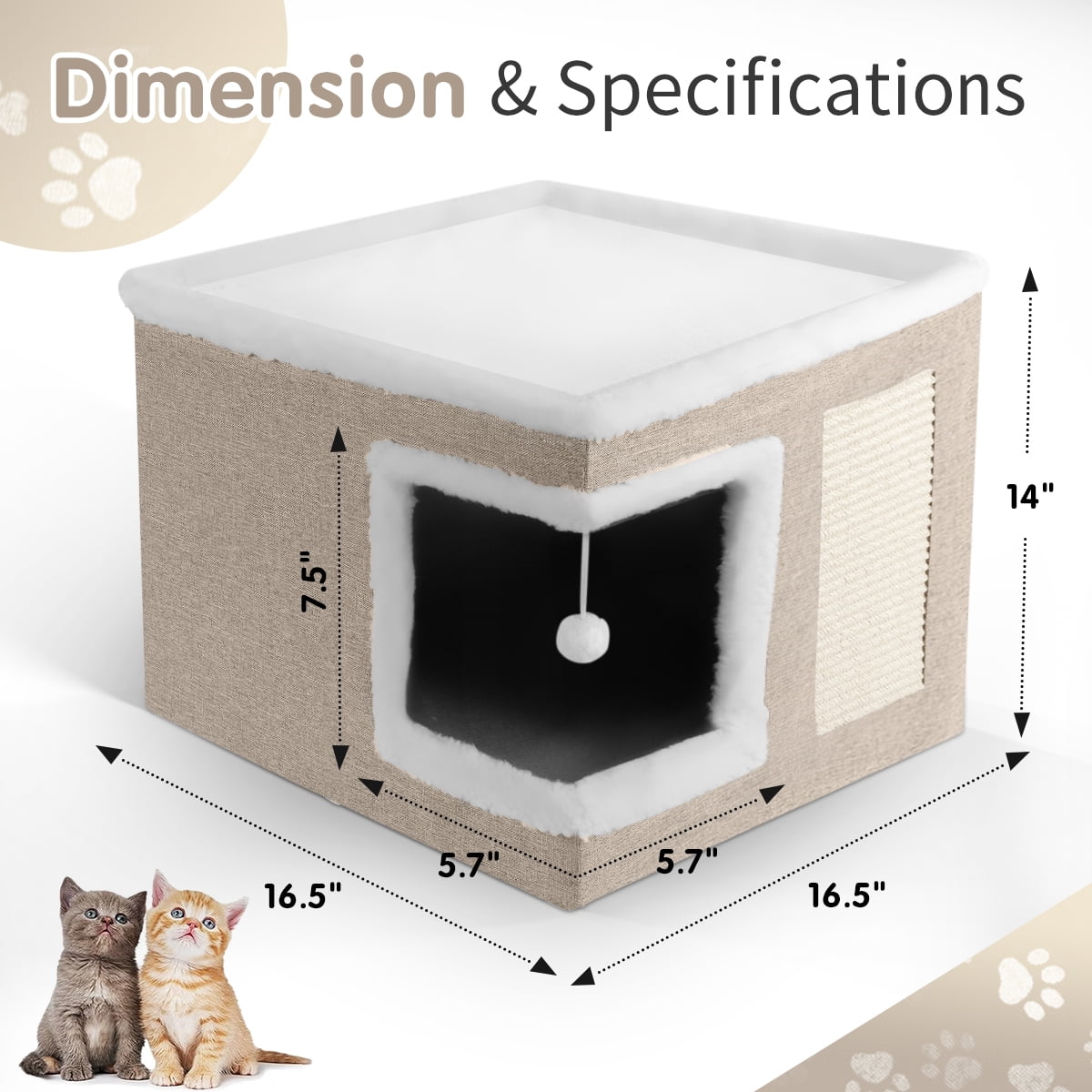 HDJ Indoor Pet Bed for Cats, Covered Foldable Kennel Bed with Scratching Board, Suitable for Many Small Pets, Light Gray