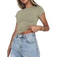 thumbnail image 5 of GHSDFBB Women Summer Slim Fit Basic Crop Tops Solid Color Long Short Sleeve Crew Neck Pullover Tight Tee Shirts Streetwear, 5 of 5