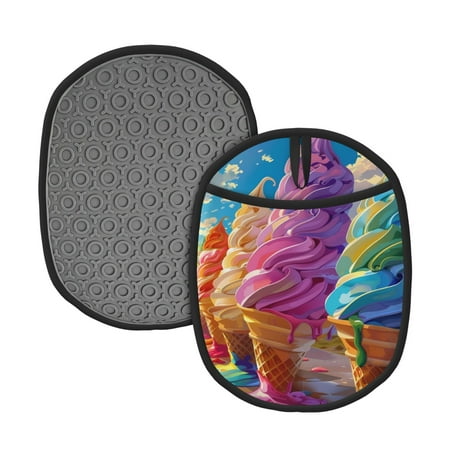 

Naloa Rainbow Melting Ice Cream Silicone Pot Holders Oven Mitts Heat Resistant Hot Pads Non Slip Pot Holder for Kitchen Baking and Cooking 9.4 x 7.5 Inches
