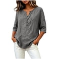 thumbnail image 2 of Women's Solid Short Sleeve Linen Blouse Button Neckline Shirt Summer Casual Top, 2 of 6