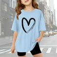 thumbnail image 2 of AWZXDE Kids Girls Letter Printed Short Sleeve T Shirt Oversized Casual Crewneck Tee With Heart Design For Valentine Day girls t shirts Light Blue，9-10 Years, 2 of 6