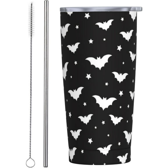 Halloween Bats Tumbler with Lid and Straw Gothic 20oz Insulated Stainless Steel Cup Spooky Travel Coffee Mug Water Bottle for Women Gift for Birthday Christmas