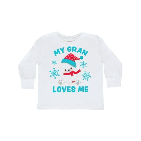 

Inktastic Polar Bear My Gran Loves Me in Santa Hat with Snowflakes Gift Toddler Boy or Toddler Girl Long Sleeve T-Shirt