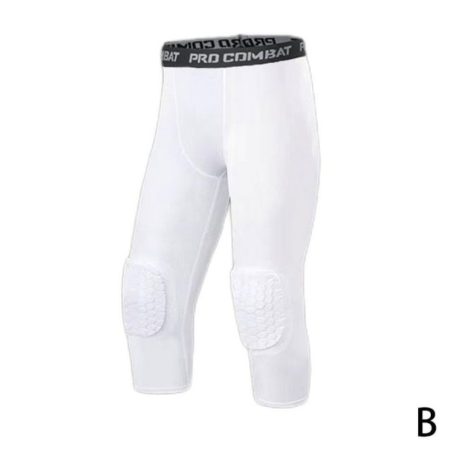 Men Compression Pants Basketball Knee Protector Hex Pads Pants Tights Sport Athletic Elastic Leggings