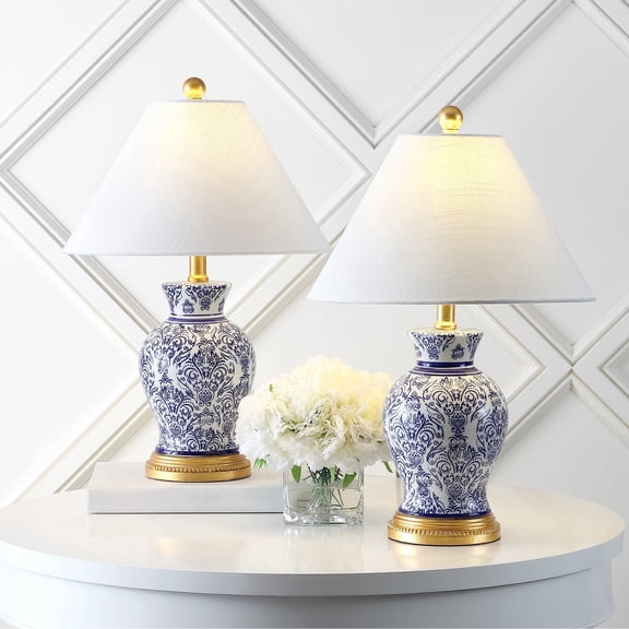 JONATHAN Y Xia 21" Ceramic/Iron Classic Modern LED Table Lamp, Blue (Set of 2), JYL6606A-SET2