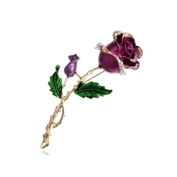 Valentine Purple Lavender Golden Rose Clear Crystal Rhinestone Gift Pin Brooch