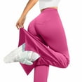 thumbnail image 3 of Jalioing Women's High Waist Yoga Pants Slim Flare Leg Plain Trousers Dressy Casual Side Slit Pants with Back Pocket, 3 of 7