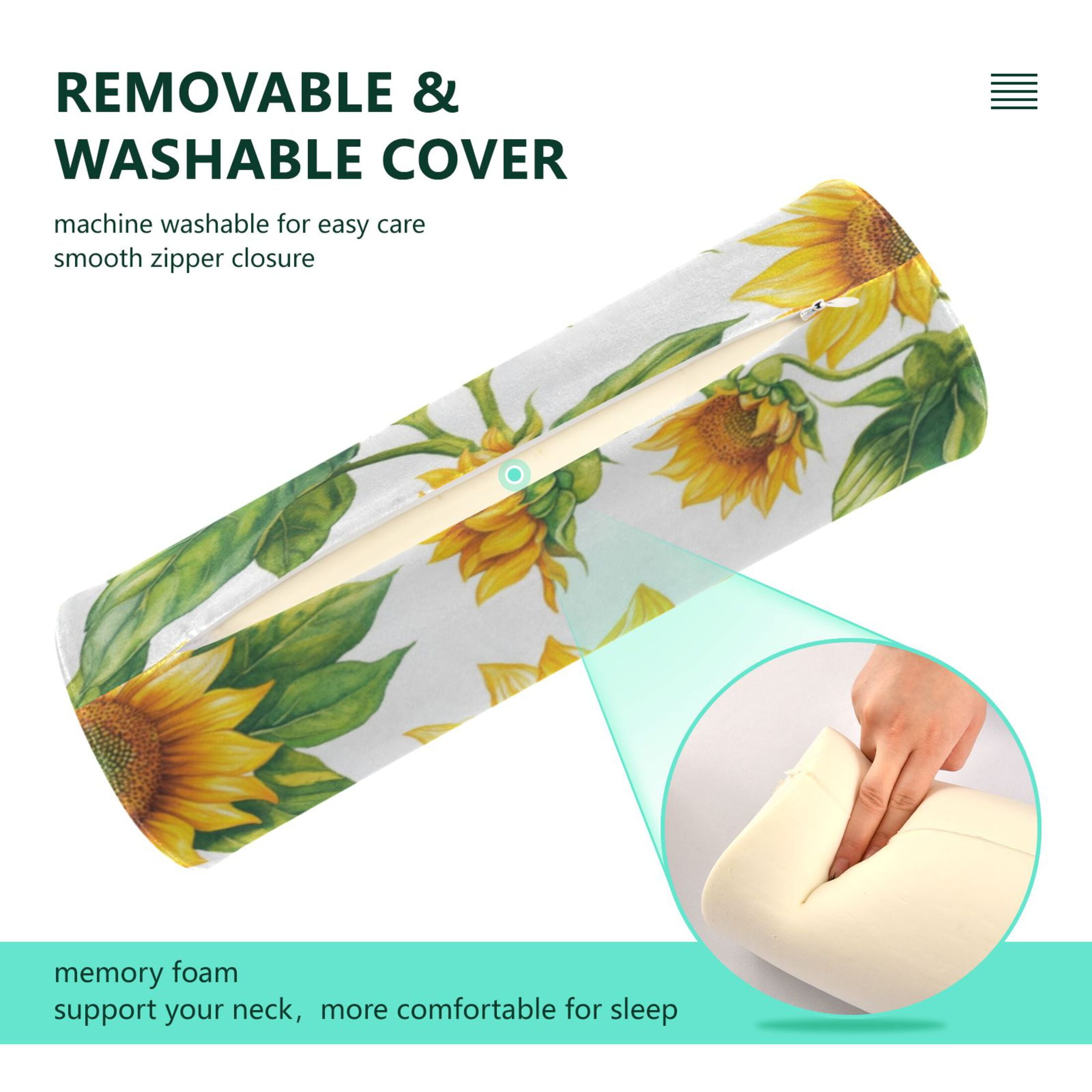 Neck pillow Round Cervical Pillow Cylindrical Pillow Lumbar Pillow Sofa Headrest Pillow Support For the Back, Neck and Head Large Yellow Sunflower