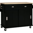 thumbnail image 4 of Kitchen Cart With Black Finish. Drop Counter & Storage. 4 Wheels, 2 Lockable. Sliding Barn Door For Organized Storage Cabinet, Door, Smooth Black, L52.2xw30.5xh36.6 Inch, 4 of 6