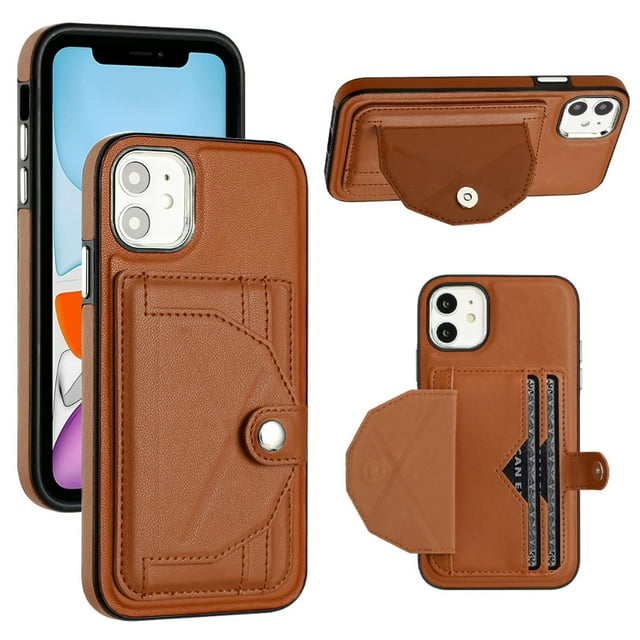 Leather Wallet Case For iPhone 12 Pro / 12 6.1",Premium Leather Material with Back Card Holders Magnetic Button Full Body Shockproof Luxury Case,Purple