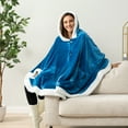 thumbnail image 3 of PAVILIA Sherpa Fleece Wearable Blanket for Adult Women, Cozy Plush Blanket Poncho Cape with Hood, Super Soft Shawl, Angel Wrap Throw for Office, Turquoise Sea Blue, 3 of 9