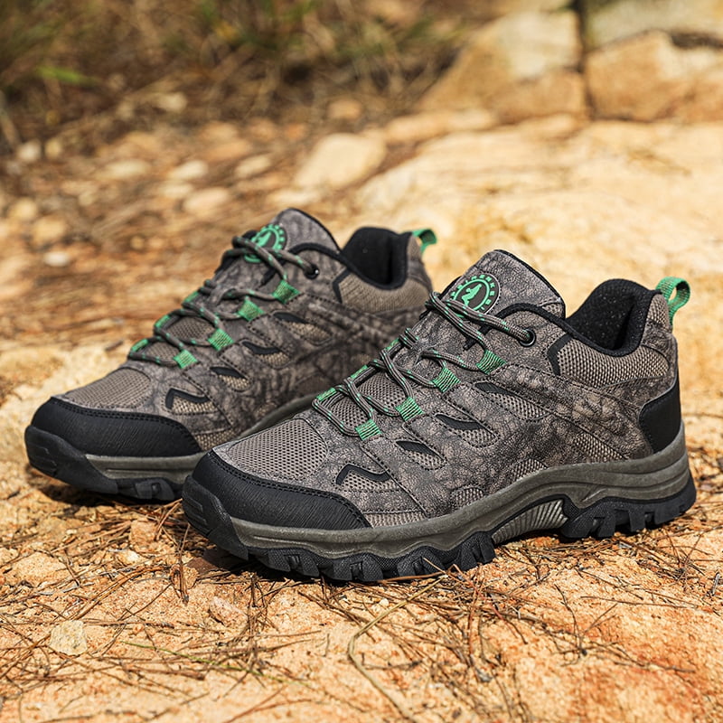 Men's Suede & Mesh Hiking Shoes, Breathable Outdoor Trail Sneakers, Non-Slip Rubber Outsole, Shock Absorption Comfortable Footwear for Trekking, Camping, and Daily Outdoor Activities