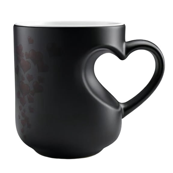 Coffee Cup with Handle: Heart-Shaped Thermochromic Magic Ceramic Mug That Unlocks Surprise Design with Hot Beverage, a Romantic and Funny Gift for Couples