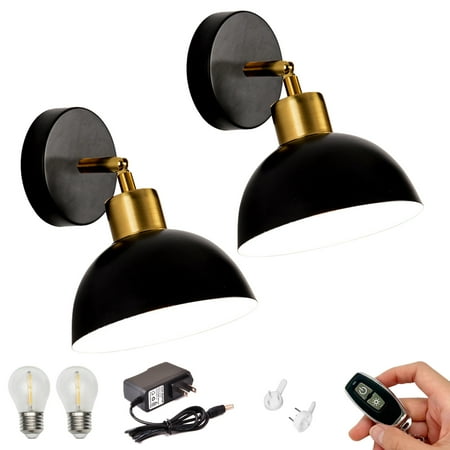 

Kiven Battery Operated Wall Lamp Modern Rechargeable Wall Sconces with Iron Lampshade E26 Socket Warm White Bulb Included(Set of 2)