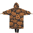 thumbnail image 2 of Oversized Wearable Blanket Hoodie,Halloween Jack O Lanterns on Dark Background Sherpa Blanket Hoodie with Super Pockets,Super Warm Fuzzy Pullover for Women & Men, 2 of 6