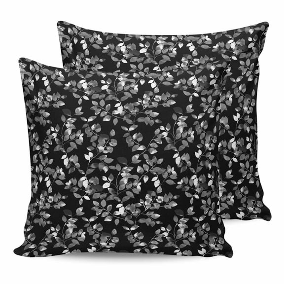 Pillow Covers 26x26 Set of 2, Black Botanical Throw Pillow Covers Decorative Couch Cushion Cover, Pastoral Spring Floral Classic Black Microfiber Soft Square Pillowcases for Bedroom Living Room Sofa