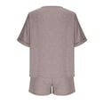 thumbnail image 6 of Women's 2 Piece Outfits Fashion 2025 Summer Cuffed Short Sleeve Shirt with Shorts Solid Comfy Matching Tracksuits, 6 of 7