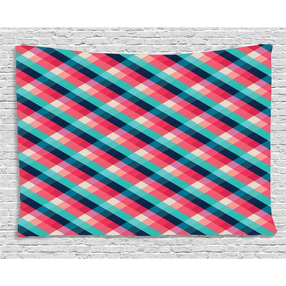 Geometric Tapestry, Diagonal Grid Style Rhombuses with Different Colors Abstract Shapes Illustration, Wall Hanging for Bedroom Living Room Dorm Decor, 60W X 40L Inches, Multicolor, by Ambesonne