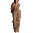thumbnail image 2 of Cargo Jumpsuit for Women Long Sleeved Workwear Jumpsuit Buttoned Collar V Neck Long Sleeve One Piece Rompers Jumpsuit with Multiple Pockets, 2 of 8