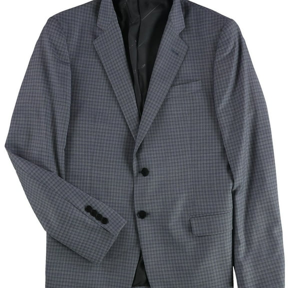 Armani Mens Checkered Box Two Button Blazer Jacket, Blue, 36 Regular